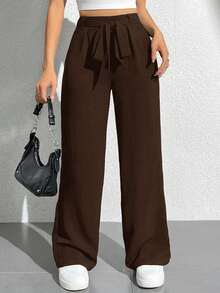 SHEIN PETITE بنطلون نسائي كاجوال بخصر مربوط بربطة،...