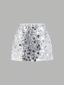 Sweetra Váy xòe đính sequin nhiều màu thời trang thanh lịch dành cho nữ - Bạc - Xem 2