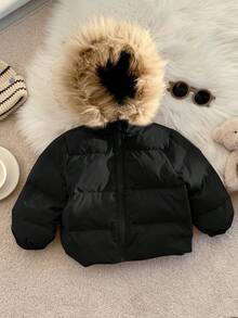 SHEIN Baby/Baby Boy/Girl Padded Coats, Fleece Tops, Thickened Winter Coats, Quilted Coats, Warm & Soft, Comfortable, Versatile, Casual, Suitable For Indoor, Outdoor, Daily Wear, Sports, Play, Party, Photo Shoot, Festival, Halloween, Christmas Baby Winter Jacket Baby Boy Jacket