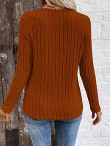 EMERY ROSE LUNE V-Ausschnitt Damen Top mit aufgerauter Rippung, Herbst/Winter