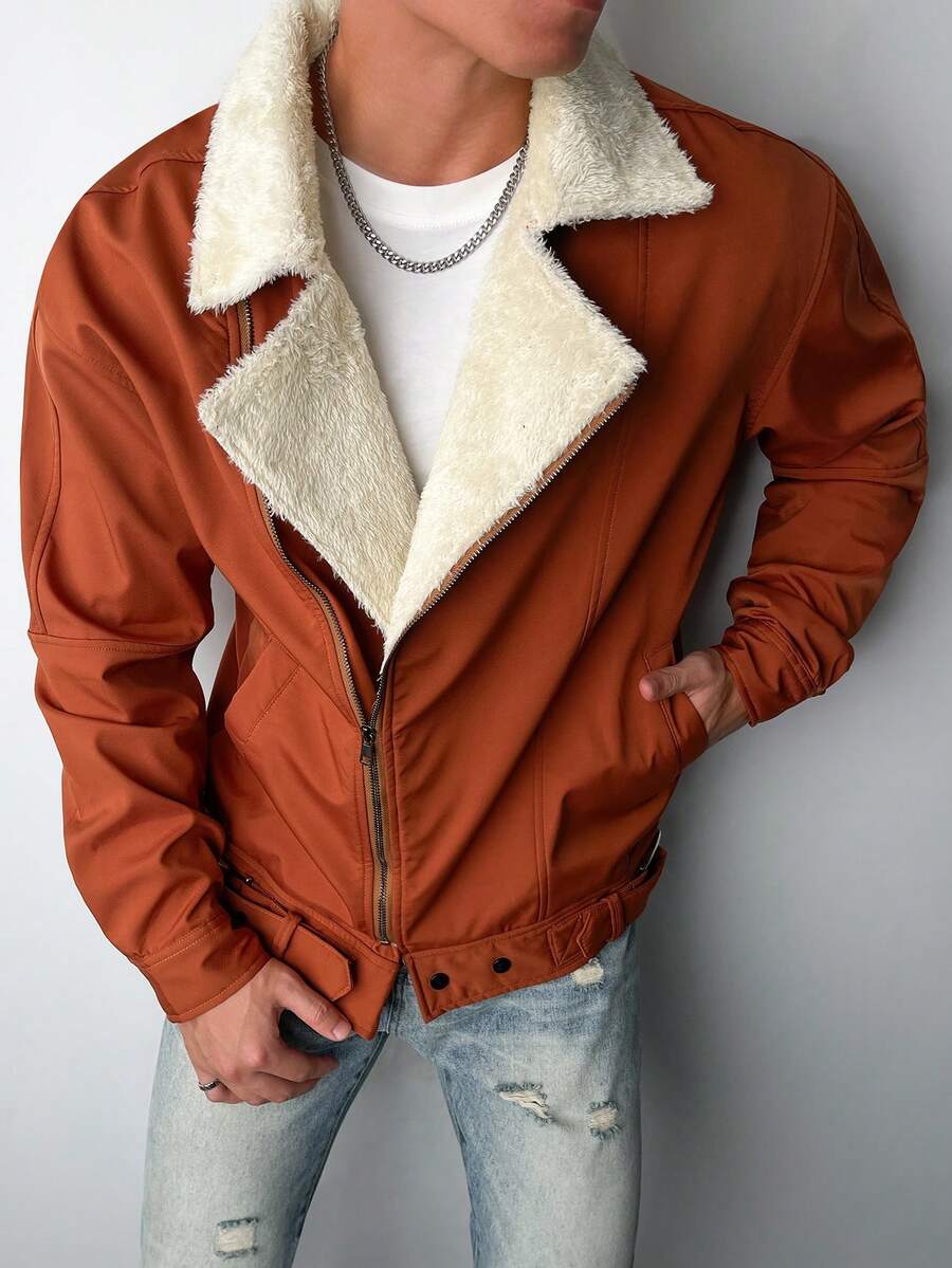 Manfinity Hypemode Giacca da uomo con chiusura lampo e fodera termica, giacca invernale di moda - Castano - Visualizzare 1