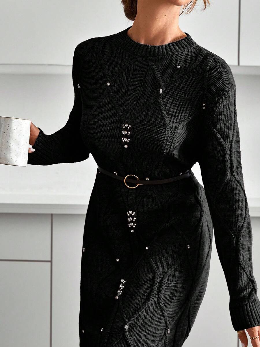 EURMUSE Váy len nữ dệt kim màu xám - màu đen - Xem 1