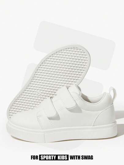 JNSQ A Pair Of All-Season Girls' White PU Basic  Casual, , Durable, Lightweight White Sport Shoes Kids Sneakers