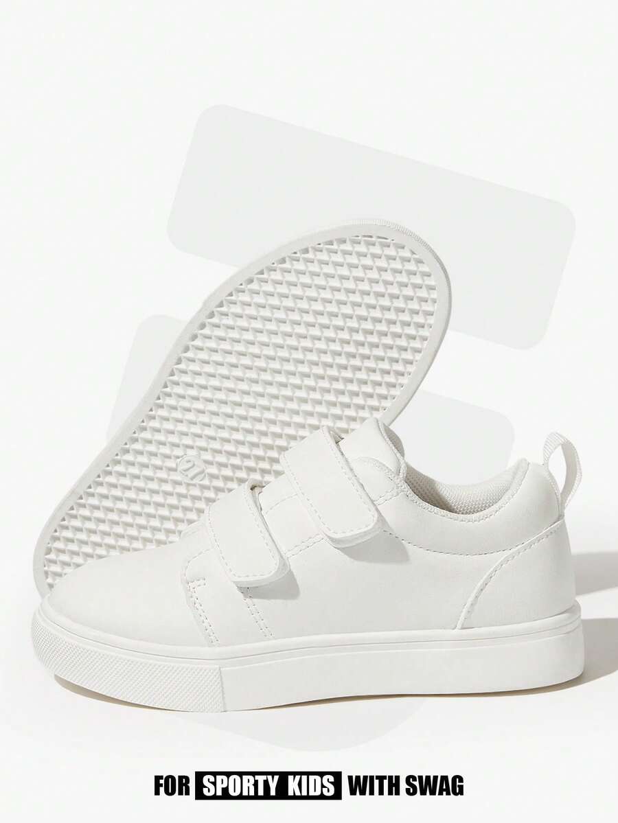 JNSQ 一双四季皆宜的女童白色PU基础休闲运动鞋，耐穿轻便。 - 白色 - 查看 1