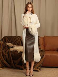 Women's Solid Color Fringe Elegant Cardigan, Suitable For Holiday Parties - Beige - View 1
