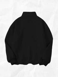 Attitoon Women's Casual Loose Letter Print Pullover, Half Zip , Suitable For Autumn And Winter - Black - View 2