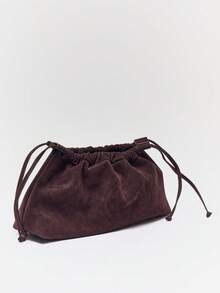 MUSERA 女士手拿包，抽绳手拿包，麂皮材质，时尚，优雅，简约，个性化，百搭，经典，适合通勤、办公、约会、日常、购物、下午茶等场合 - 咖啡 - 查看 3