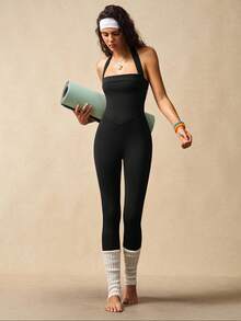 VARSIVA 女式纯色露背无袖修身运动连体裤 - 黑色 - 查看 5