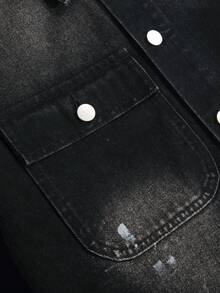 Manfinity Homme Casual Street Utility Washed Black Slim Fit Loose Rhinestone Splatter Distressed Denim Barn Jacket, Spring/Autumn - Grey - View 5