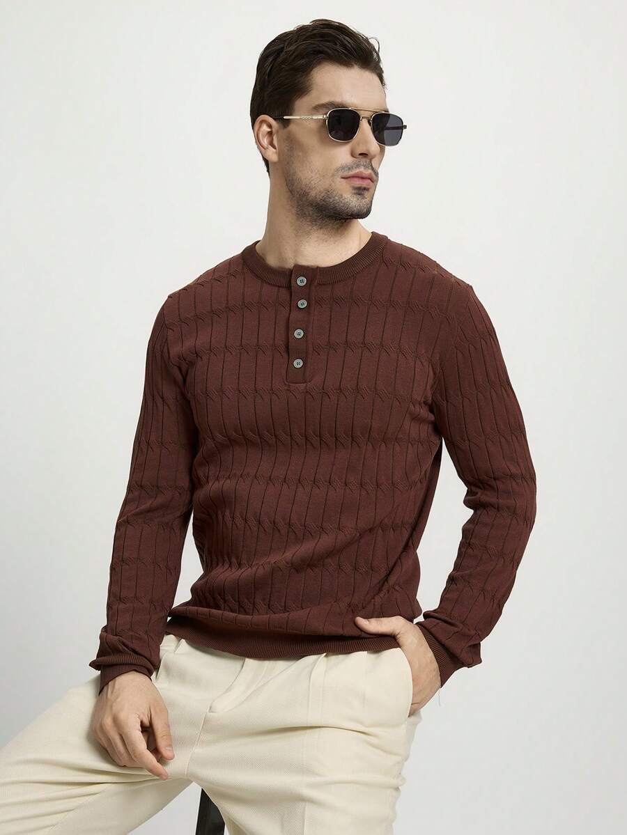 Manfinity CityGents Męski sweter w jednolitym kolorze z guzikami i półplisą, z długim rękawem, na co dzień, jesień/zima - Wielokolorowe - Zobacz 1