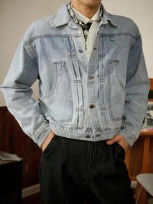 RivetRise 男士休闲水洗宽松牛仔夹克 - 淺色水洗藍 - 查看 1