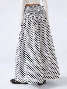 LYSMO 女士时尚通勤圆点印花半身裙 - 米色 - 查看 2