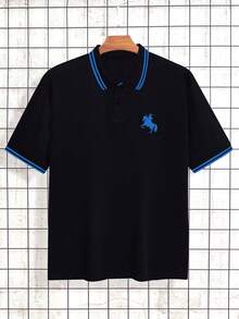 Manfinity Dauomo Men's Polo Shirt,Black,Summer,Casual,Golf,Business Casual Horse Print Patterned Design, Man's Charm,Suitable For Daily,Holiday And Date Wear - Black - View 7