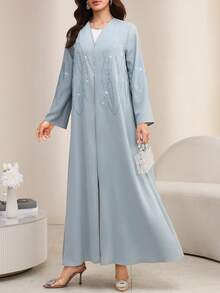 Al Najma 女士宽松优雅水钻装饰长袍，黑色 - 綠色 - 查看 5