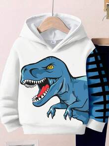 SHEIN Conjunto de moletom com capuz estampado de animais, dinossauros, paisagens, grafite, 3D, para meninos, confortável e adequado para outono/inverno - Multicolorido - Ver 7