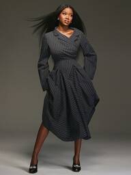 NYA SZN Sukienka z długim rękawem, rozkloszowane rękawy, marynarka, luźna spódnica, dopasowana, skromna, na specjalne okazje, biznesowa, swobodna, długość midi, jesienno-zimowa, stroje dla kobiet