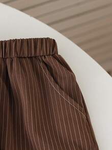 SHEIN Vintaside Kids 2 件套男童罗纹针织长袖衬衫和罗纹梭织休闲裤套装，春秋 - 咖啡棕 - 查看 7