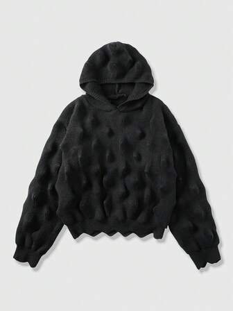 Street Life sweat-shirt à capuche décontracté et polyvalent pour hommes, couleur unie, avec motif 3D en relief, manches longues