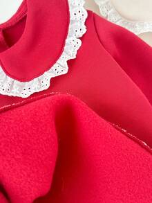 Genkimix Kids 2pcs/Pack Baju Atasan Lengan Panjang 2-in-1 Model Sweatshirt dengan Kerah Ruffle, Bordir, dan Hiasan Renda untuk Anak Perempuan, Warna Krem dan Merah - MultiWarna - View 2