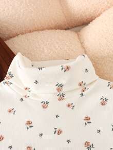 SHEIN 2pcs Tween Girls Ribbed Knit T-Shirt Set, Ditsy Floral & Solid Color, Comfortable & Soft Undershirt - Multicolor - View 4