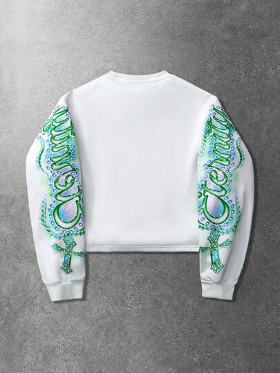 Street Life Sweat-shirt à col ras-du-cou à manches longues et imprimé, taille grande pour femmes