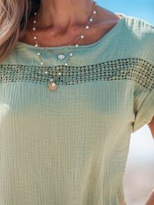 Sylviya 花邊拼接純色休閒女襯衫