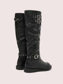 CUCCOO DOLLMOD Botas de media caña para mujer con puntera redonda y hebilla de metal, color negro clásico - Negro - Ver 8