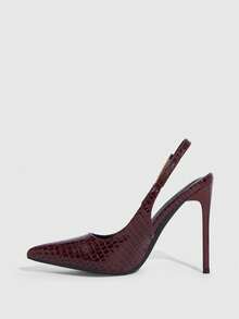 CUCCOO SZL 女士尖头细跟酒红色镜面压纹低帮露跟高跟鞋，简约时尚性感节日派对宴会女士高跟鞋，情人节女士鞋履 - 咖啡棕 - 查看 10