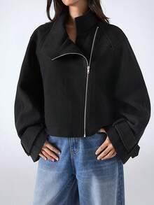 LYSMO Áo khoác nữ trơn màu thường ngày, phù hợp cho mùa thu/đông - màu đen - Xem 1