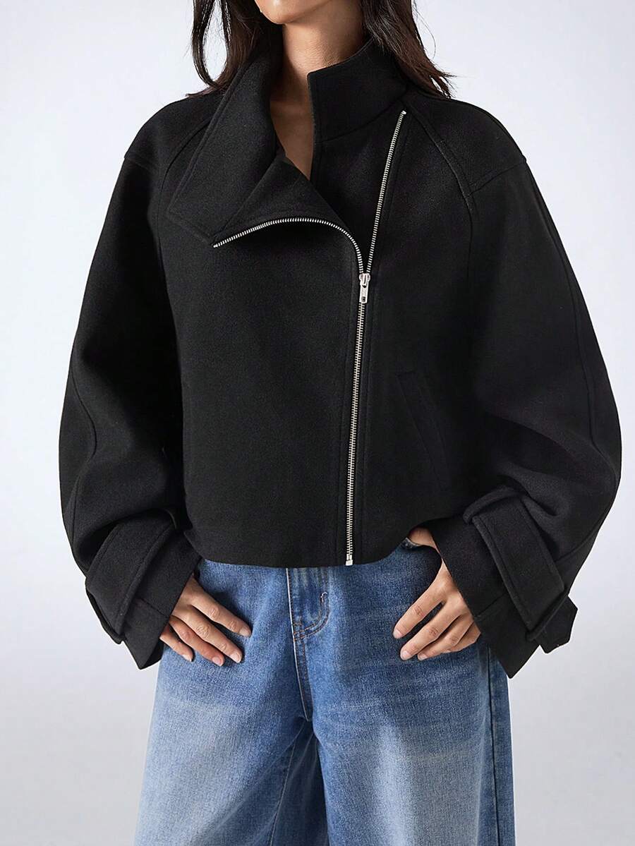 LYSMO Áo khoác nữ trơn màu thường ngày, phù hợp cho mùa thu/đông - màu đen - Xem 1