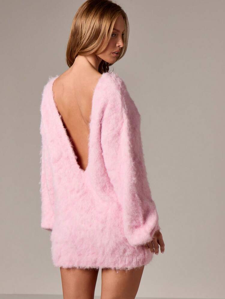Fuzzy Off Shoulder Sweater Dress