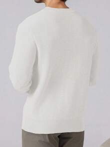 Manfinity Homme Jersey casual de cuello redondo y mangas raglán de unicolor para hombres, suéter de punto color crema para hombres - Beis - Ver 2