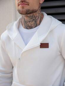 Manfinity CasualCool Men's Casual Versatile Oblique Zipper Hoodie, Autumn/Winter Street Wear Quarter Zip Hoodie, Long Sleeve Top - White - View 5