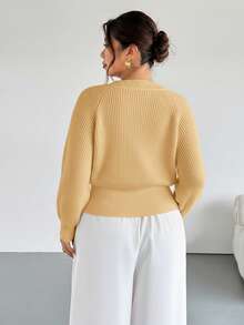 Firerie Plus Size Solid Color Front Button Long Sleeve Casual Knit Cardigan In Fall/Winter - Yellow - View 2