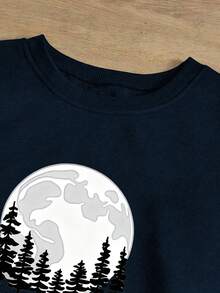 INAWLY Sweat-shirt à manches longues et col ras du cou pour homme, coupe ample, style streetwear, décontracté, imprimé lune et sapin de Noël