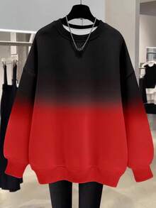 EMERY ROSE 流行渐变色常规版型女式加大码圆领运动衫 - 紅色 - 查看 1