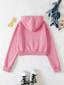 Sudadera mujer estilo casual color sólido cierre holgada con capucha manga larga primavera otoño diaria - Rosa - Ver 2