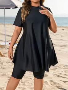 Swim Mulvari 大码女式两件套宽松中长款修身适度防晒度假布基尼泳衣套装