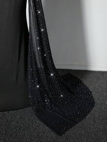 Viva Relle 优雅复古披肩领收腰纯色简约露肩长裙 - 黑色 - 查看 2