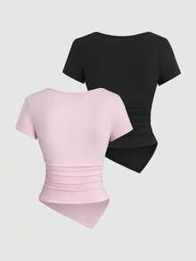 Sweetra Áo thun dài cài nút bất đối xứng gợi cảm Y2K - Nhiều màu - Xem 2