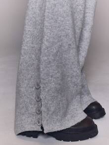 MUSERA 阔腿纽扣细节针织套装裤，秋冬季日常外出、夜间休闲、酷炫街头风、水洗做旧，适合晚宴、派对等场合，尽显优雅春季风范。