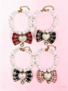 PETSIN 1. Pet Bow Tie Necklace; Pet Necklace; Pet Faux Pearl Necklace; Adjustable Neck Circumference; Cat Necklace; Dog Necklace; Pet Accessories; Pet.