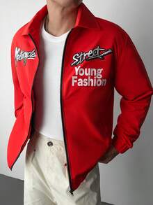 Manfinity Hypemode Giacca casual con chiusura lampo, manica a giro, maniche lunghe, versatile, giacca a vento/giacca a vento da esterno, parka, oversize, giacca invernale, giacca rossa da uomo, giacca da uomo, streetwear, giacca rossa con chiusura lampo, giacca stile Y2K