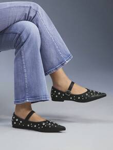 CUCCOO GRLICON Women's Buckle Design Fashion Pointed Toe Studded Slip-On Flats, Suitable For Music Festivals, Halloween, Christmas, Party, Y2K Outfits - Black - View 3