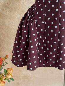 Soleia Váy ngắn chữ A cổ chữ V khoét eo chấm bi dành cho nữ, thích hợp cho tiệc tùng, giáng sinh, hẹn hò, hộp đêm, phong cách Bohemian, Boho, kỳ nghỉ, mùa thu - màu nâu - Xem 5