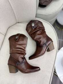 Botas vaqueras bordadas para mujer, de media caña y puntales, estilo vaquera, a la moda. - Marrón Chocolate - Ver 6