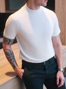 Manfinity Homme Men Solid Mock Neck Knit Top , Basic , Plain , Work , Friends - White - View 1