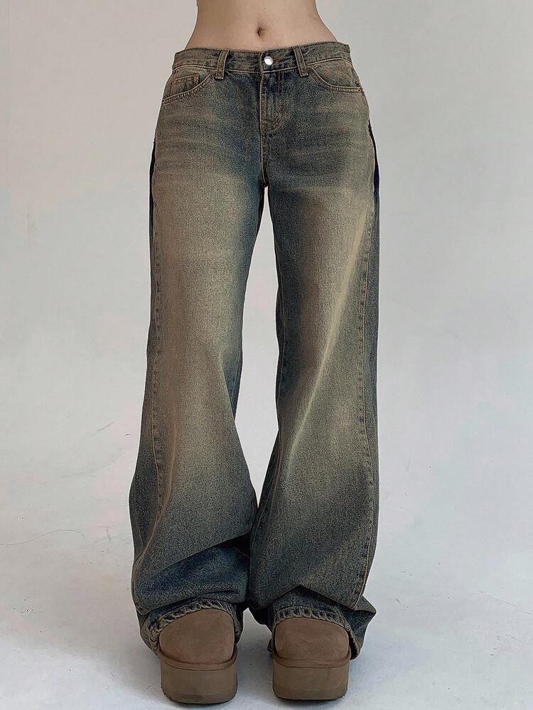 Women's Retro Loose Low Waist Straight Leg Versatile Fashion Jeans