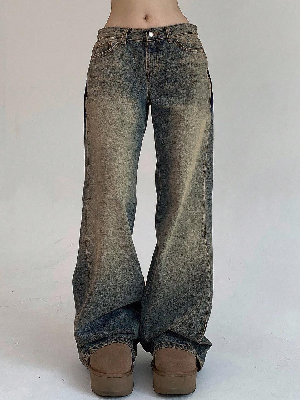 Women's Retro Loose Low Waist Straight Leg Versatile Fashion Jeans