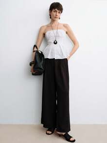 Aalyst 1 件女士优雅亚麻混纺褶皱修身胸衣，春夏 - 白色 - 查看 4